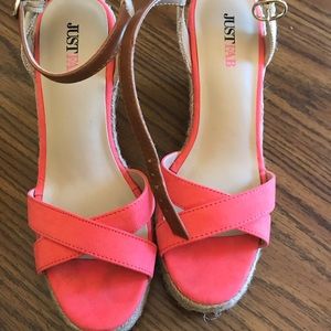 Salmon colored 4 inch wedge heels